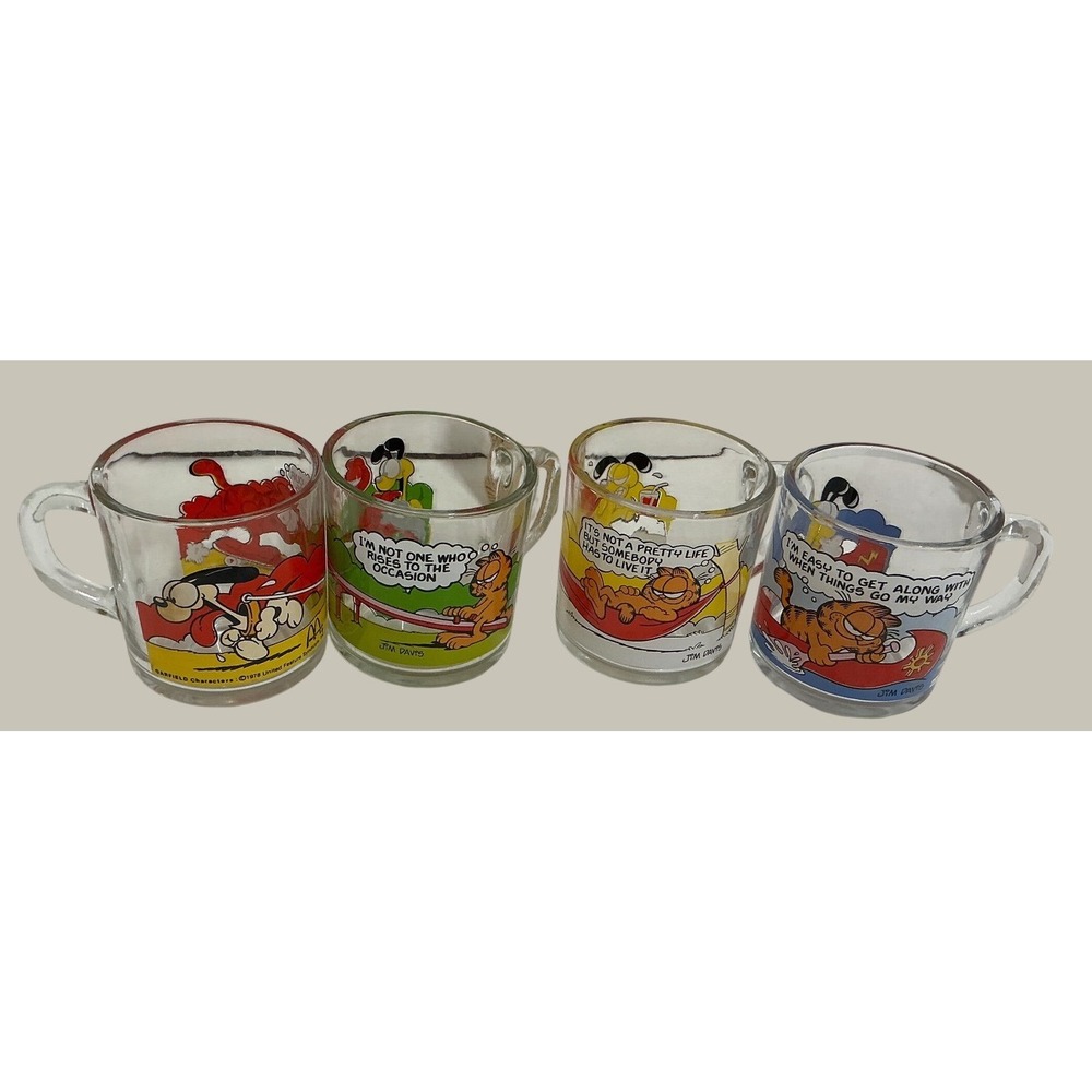McDonalds Vintage Garfield Glass Mug Set 1978 Jim Davis Odie 4 Piece Set